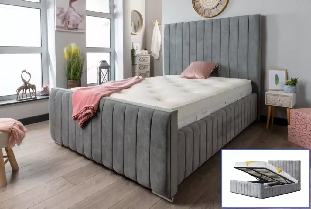 grey ruby ottoman storage bed - midland beds